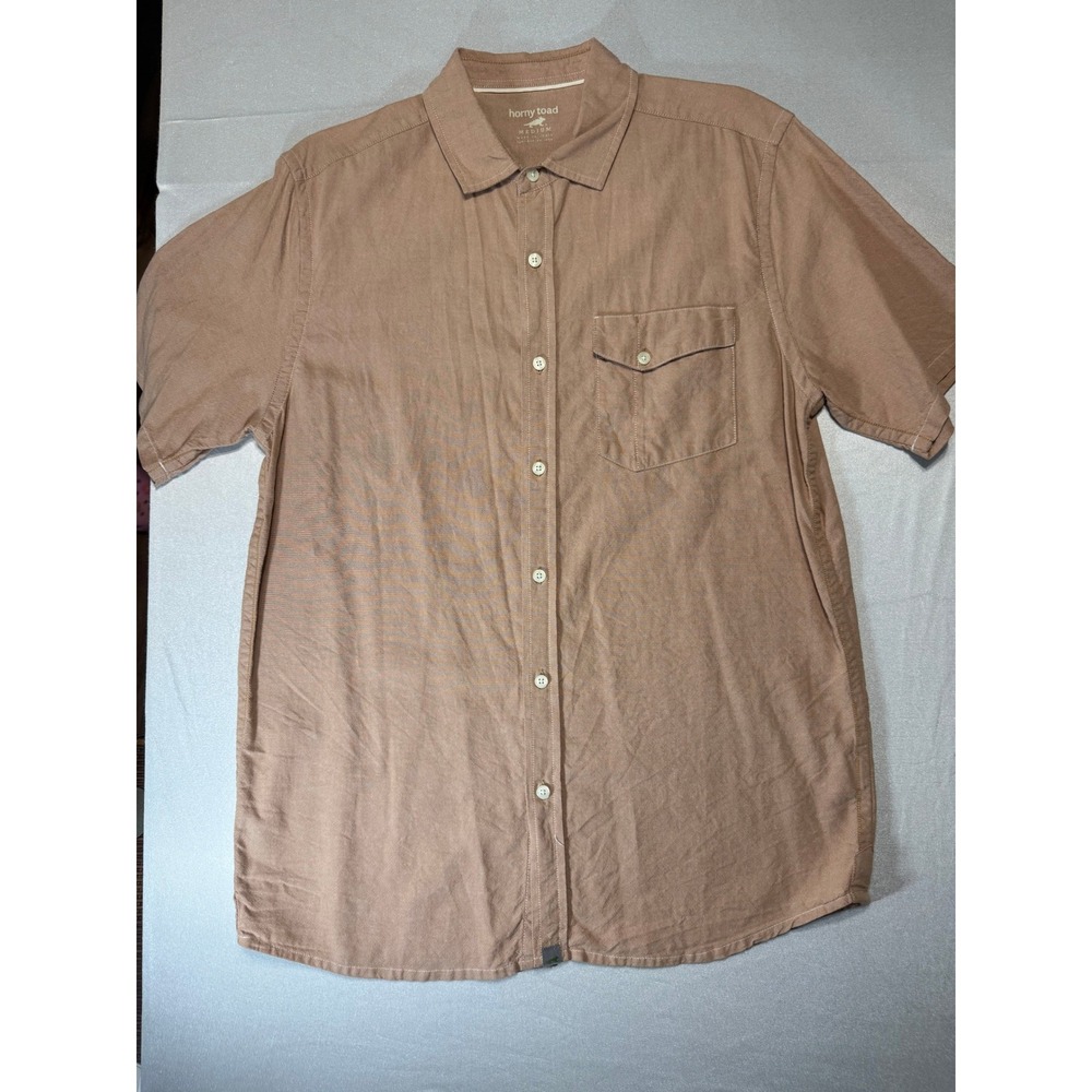 Horny Toad Mens Medium Brown Short Sleeve Organic Cotton Button Up Shirt Pocket